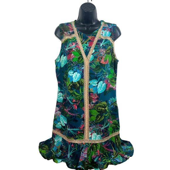 Twelfth Street by Cynthia Vincent sleeveless tropical print silk shift‎ dress 10 - Picture 1 of 8